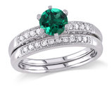 1.00 Carat (ctw) Lab-Created Emerald Bridal Ring Set in 10K White Gold with Diamonds